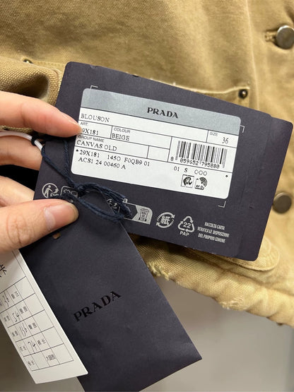 Prada Khaki Vintage Jacket with Leather Collar
