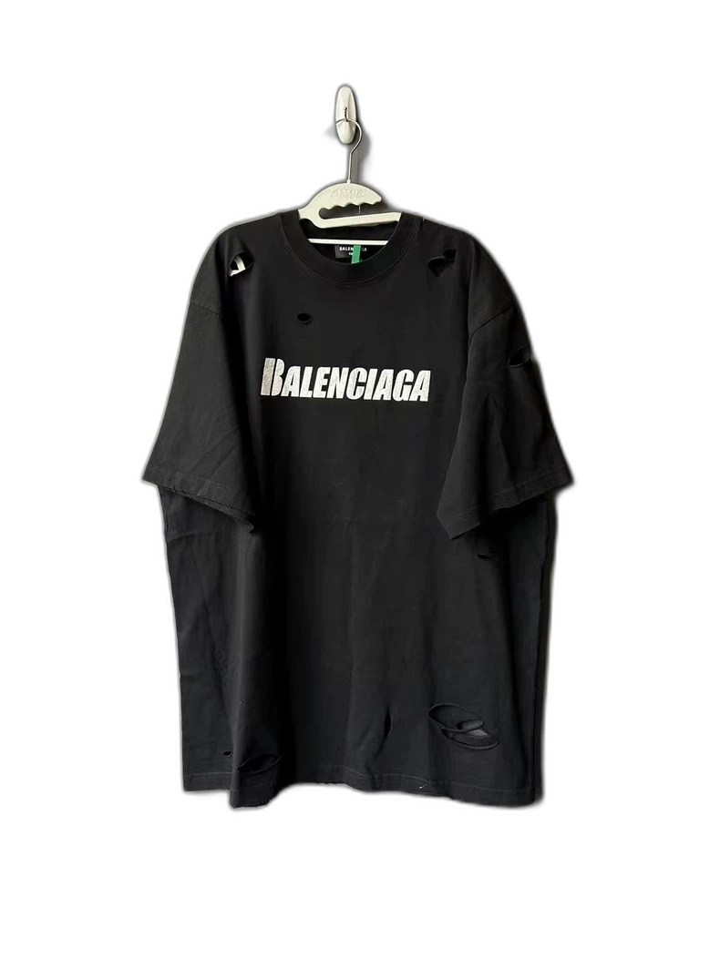 Balenciaga Distressed Logo Short Sleeve T-Shirt
