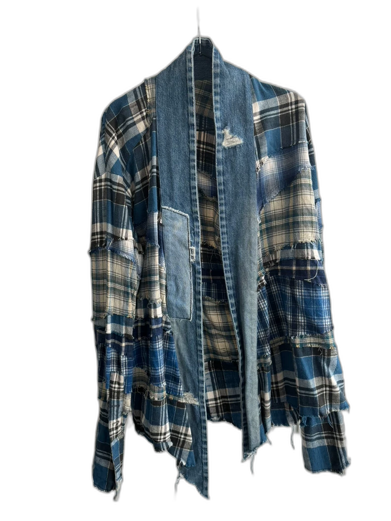 Greg Lauren Flannel Denim Kimono Shirt