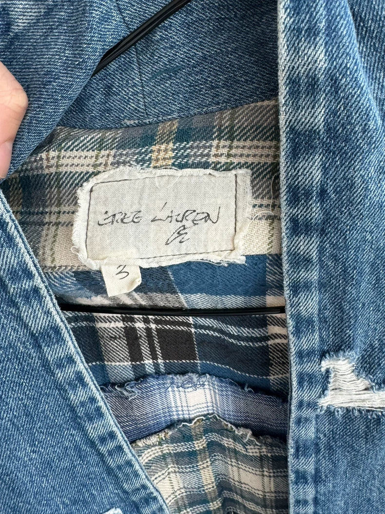 Greg Lauren Flannel Denim Kimono Shirt