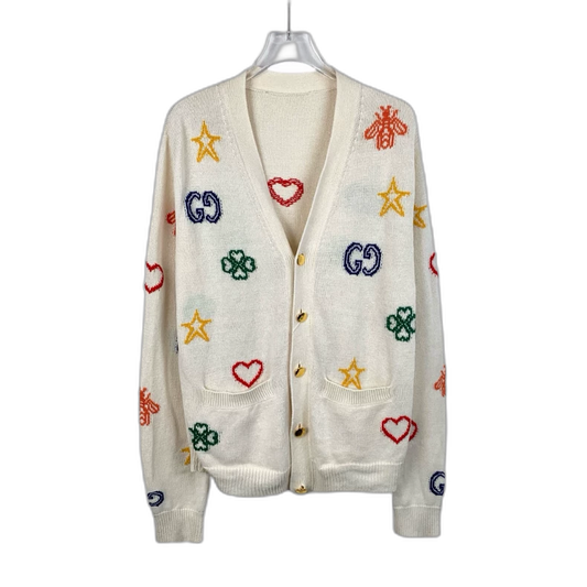 Dior Beige Knit Cardigan with Colorful Patterns