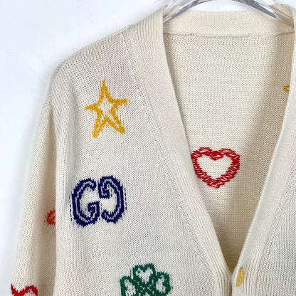 Dior Beige Knit Cardigan with Colorful Patterns