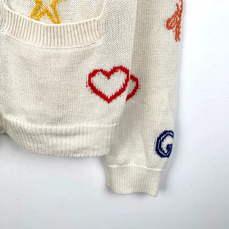 Dior Beige Knit Cardigan with Colorful Patterns