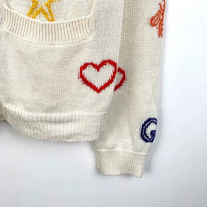 Dior Beige Knit Cardigan with Colorful Patterns