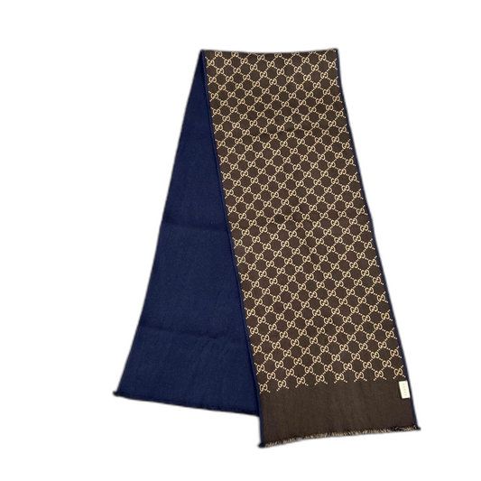 Gucci Blue Reversible GG Logo Wool Scarf