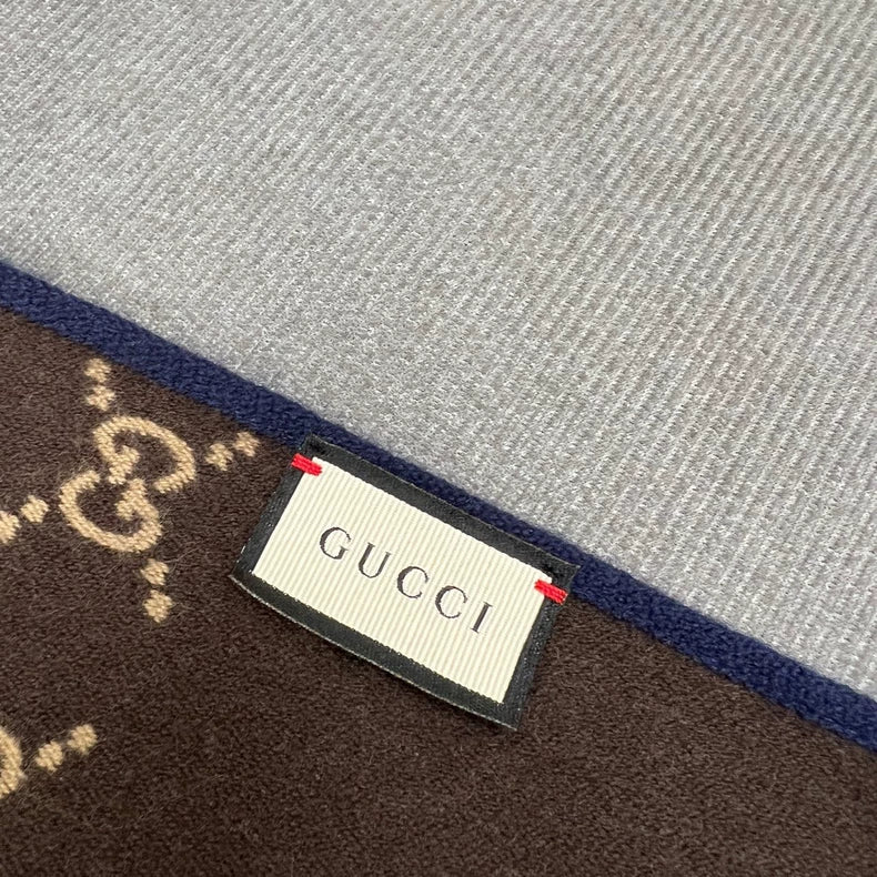 Gucci Blue Reversible GG Logo Wool Scarf