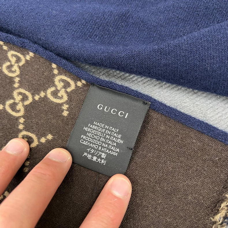 Gucci Blue Reversible GG Logo Wool Scarf