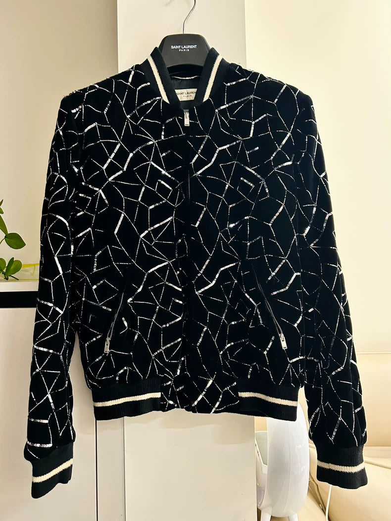 Black Velvet Jacket with Sequins by Saint Laurent