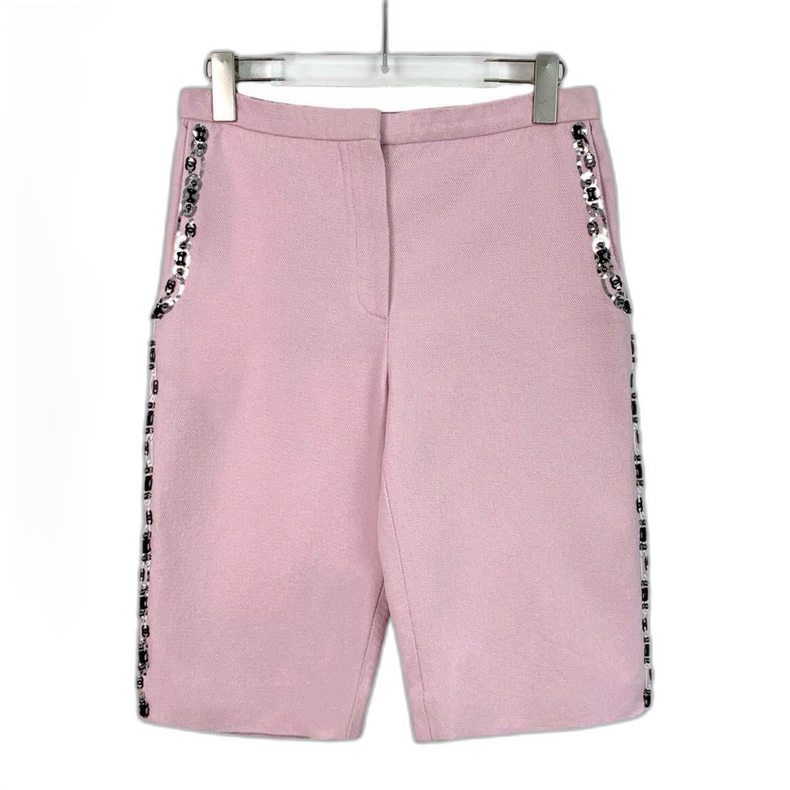 Chanel Pink Sequin Side Cotton Shorts