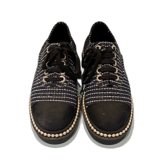 Chanel Black Fashion Sneakers with Lace.