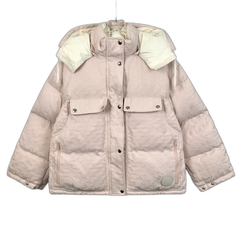 Gucci Pink Logo Hoodie Puffer Jacket