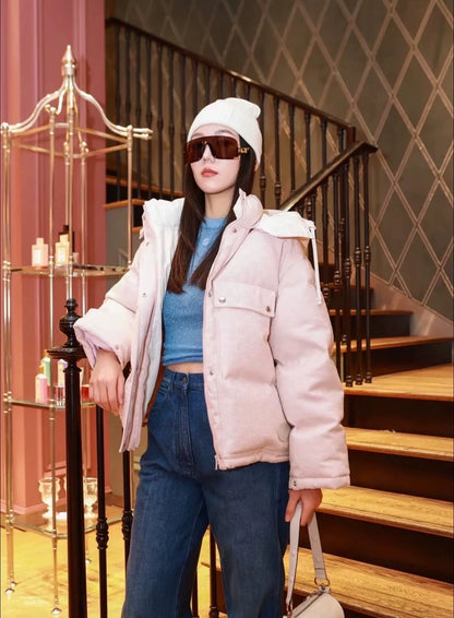 Gucci Pink Logo Hoodie Puffer Jacket