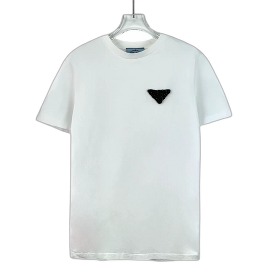 Prada White Triangle Logo Short Sleeve T-Shirt