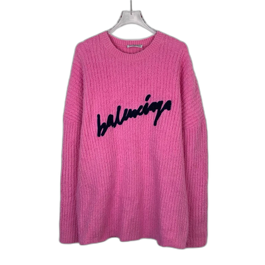 Pink Logo Embroidered Knit Sweater
