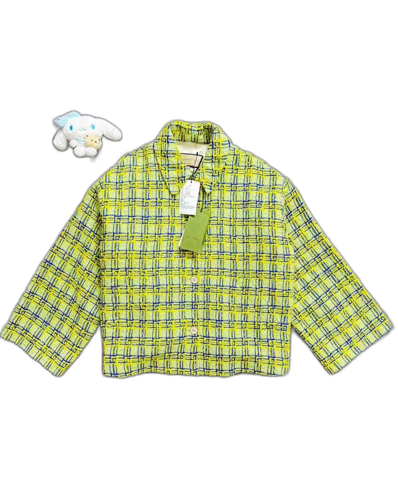 Gucci Green Plaid Blazer with Gold Button