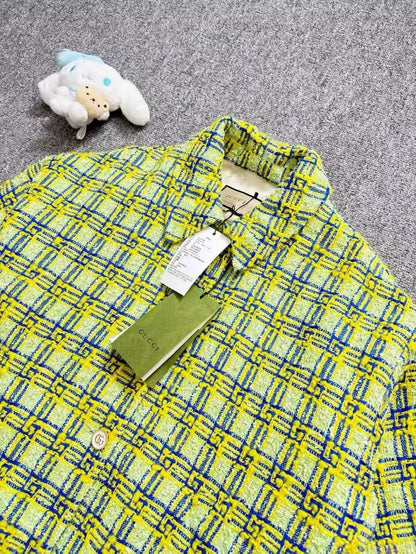 Gucci Green Plaid Blazer with Gold Button