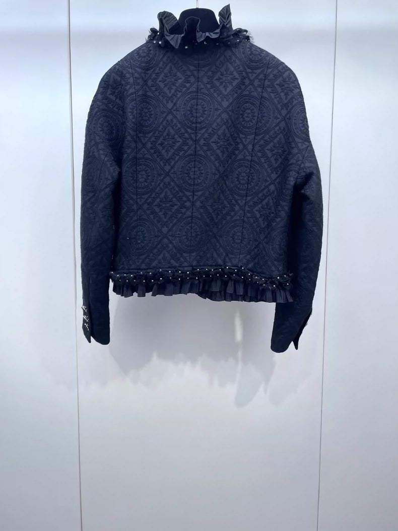 Chanel Black Velvet Ruffle Button Jacket