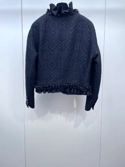 Chanel Black Velvet Ruffle Button Jacket