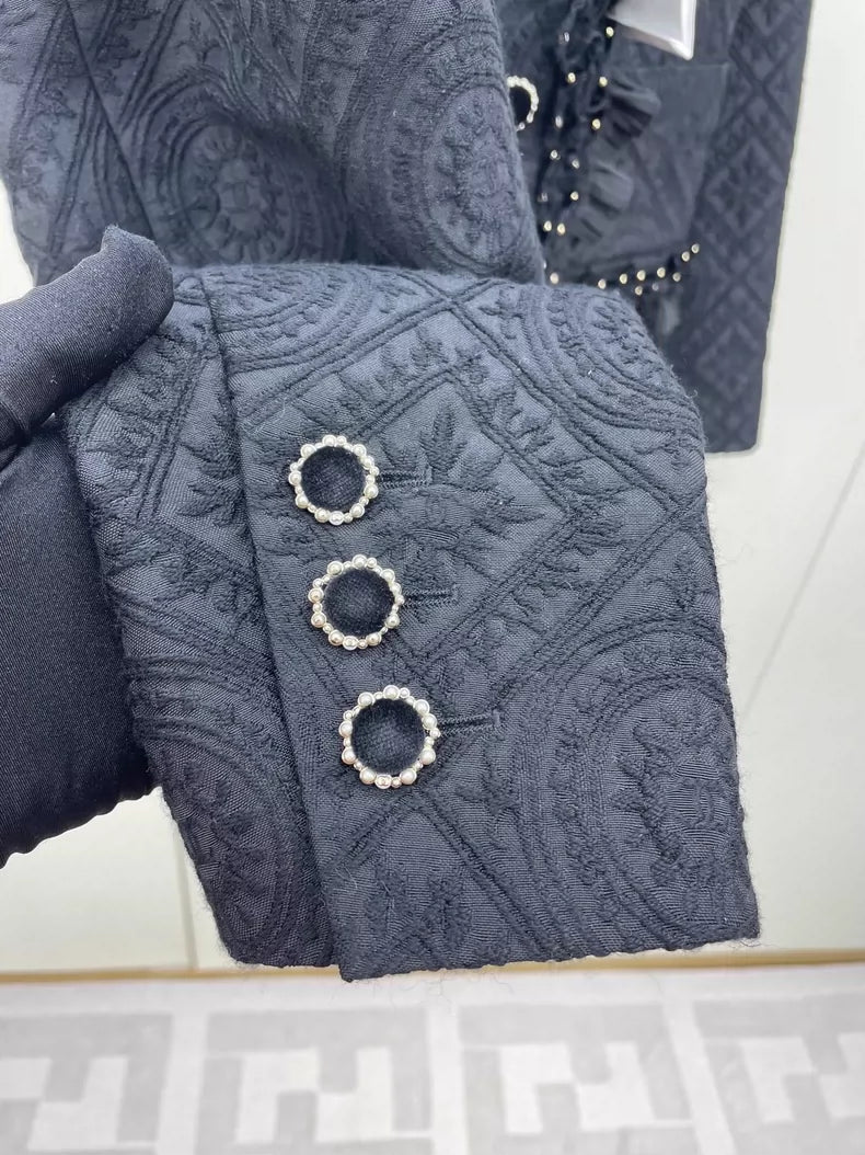 Chanel Black Velvet Ruffle Button Jacket