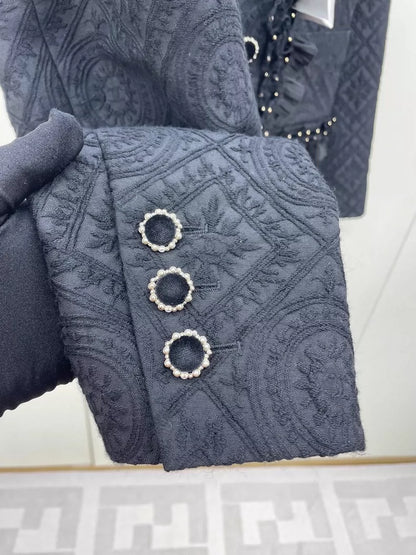 Chanel Black Velvet Ruffle Button Jacket