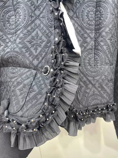 Chanel Black Velvet Ruffle Button Jacket