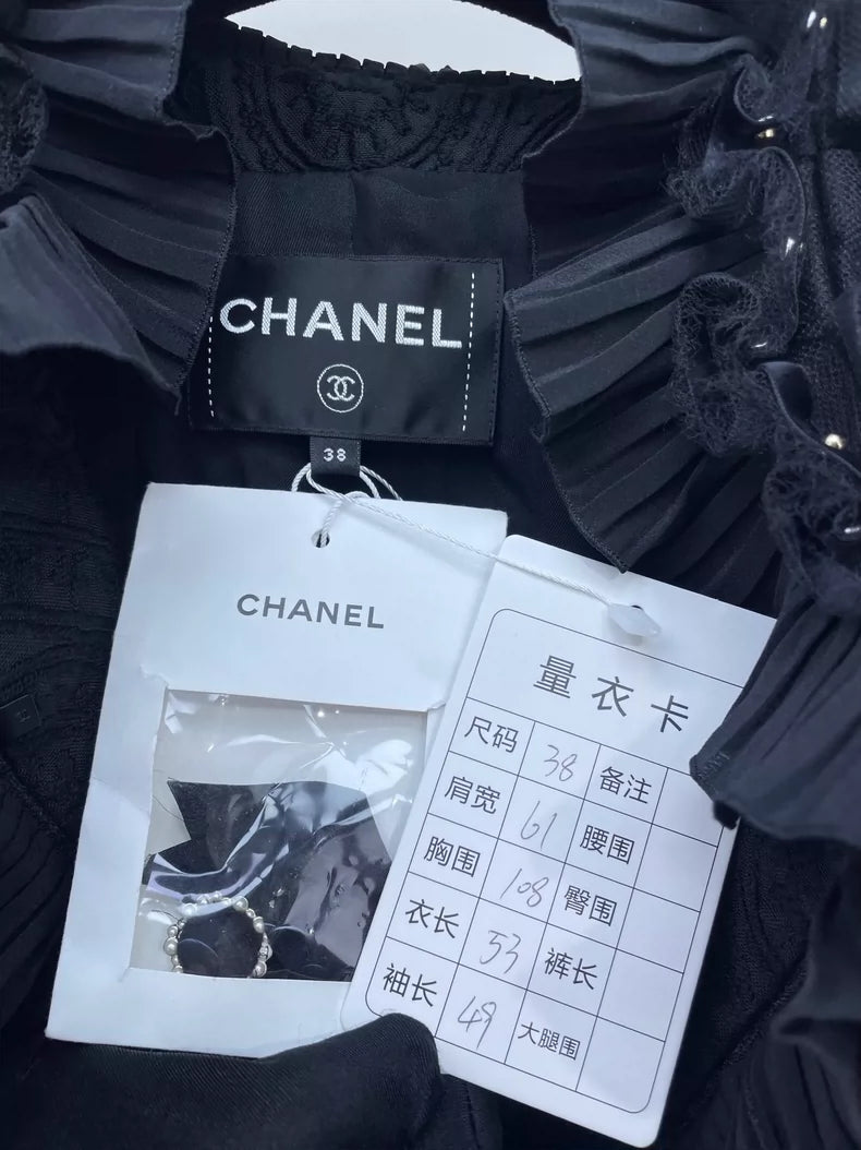 Chanel Black Velvet Ruffle Button Jacket