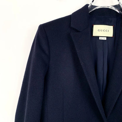 Gucci V-Neck Wool Coat in Navy