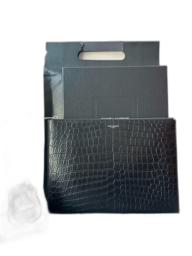 Saint Laurent Crocodile Print Leather Clutch
