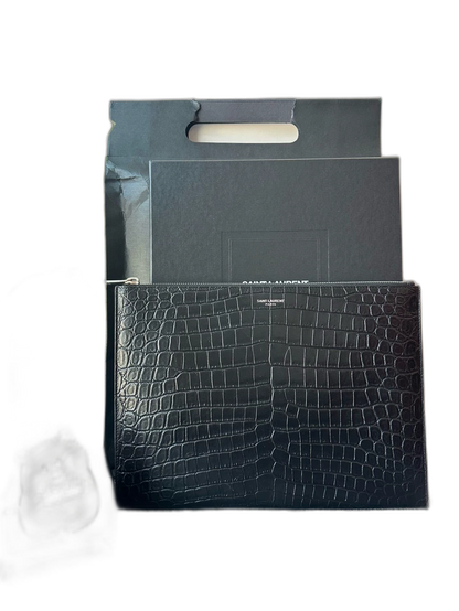 Saint Laurent Crocodile Print Leather Clutch