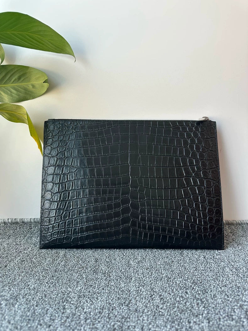 Saint Laurent Crocodile Print Leather Clutch