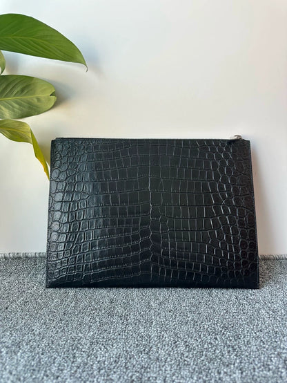 Saint Laurent Crocodile Print Leather Clutch