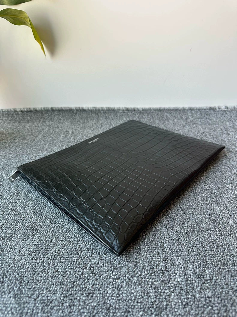 Saint Laurent Crocodile Print Leather Clutch