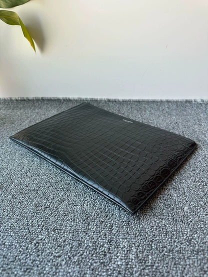 Saint Laurent Crocodile Print Leather Clutch