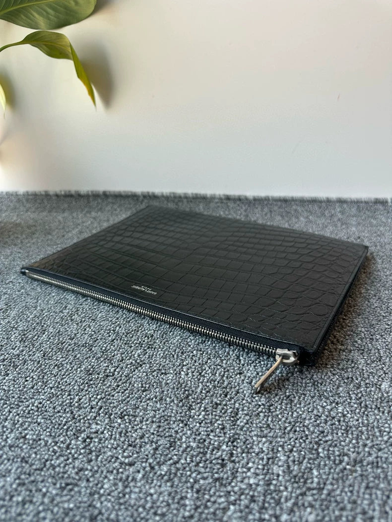 Saint Laurent Crocodile Print Leather Clutch