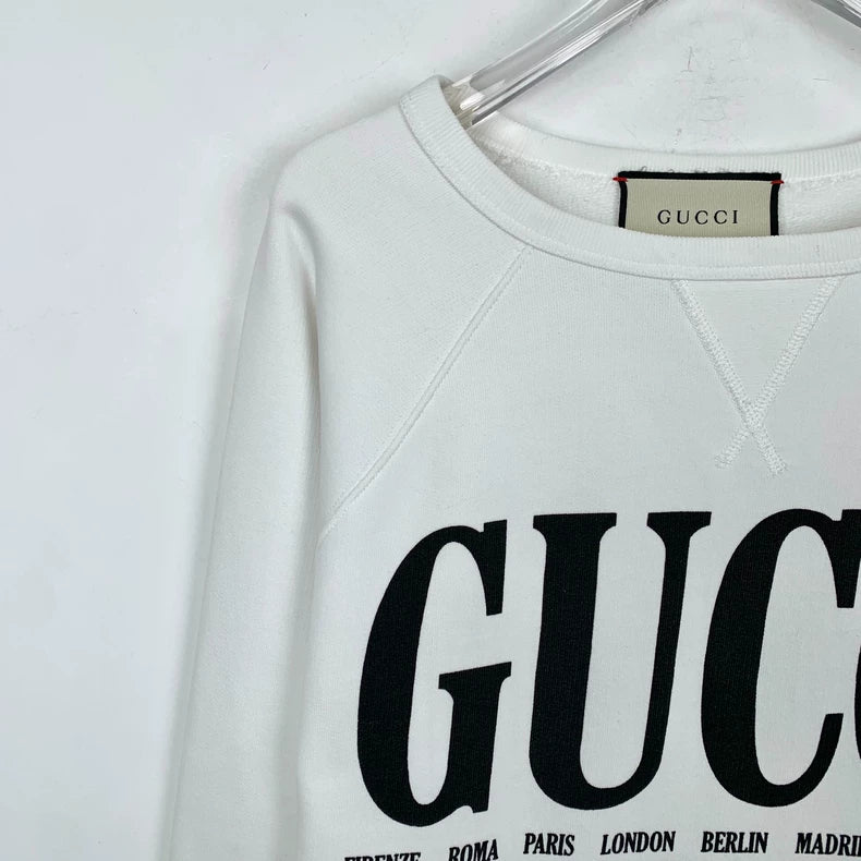 Gucci White Logo Print Long Sleeve Sweatshirt