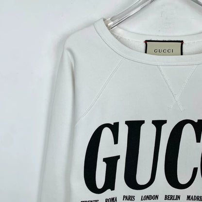 Gucci White Logo Print Long Sleeve Sweatshirt
