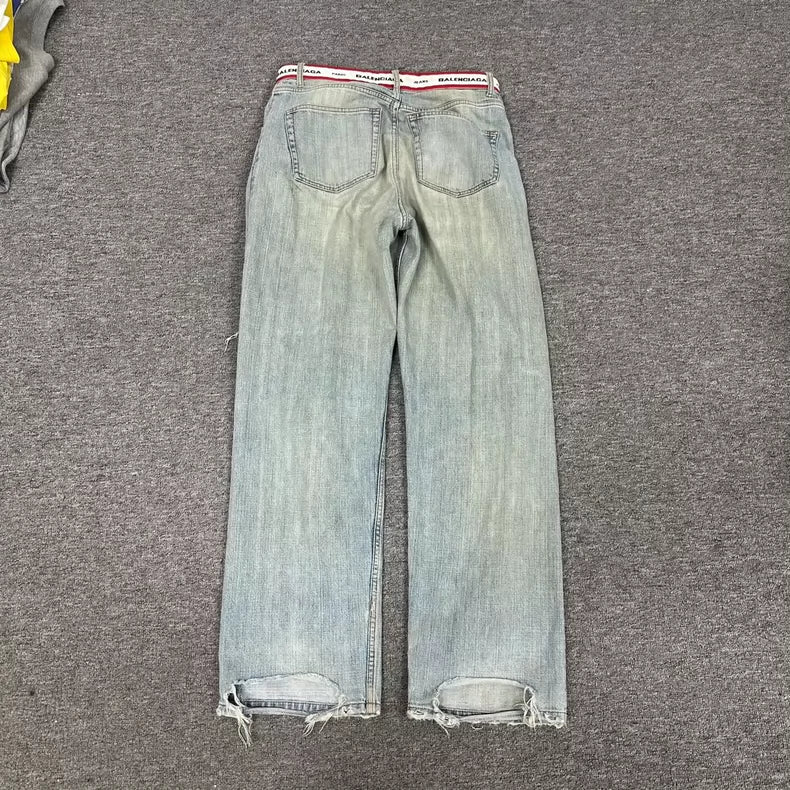 Balenciaga Logo Ripped Denim Pants