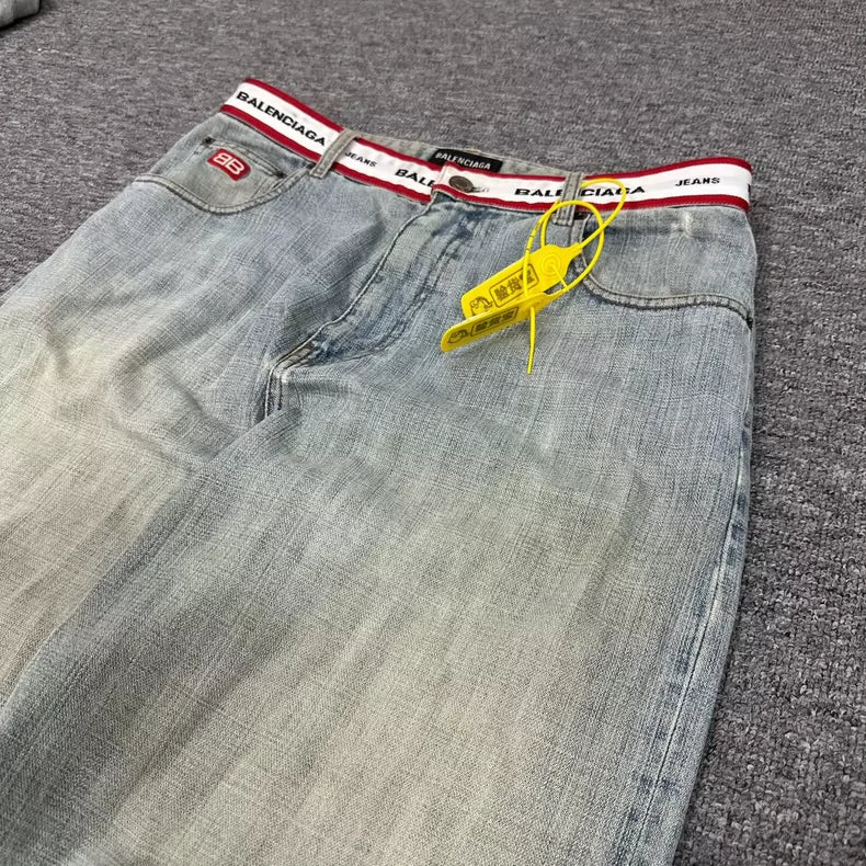 Balenciaga Logo Ripped Denim Pants