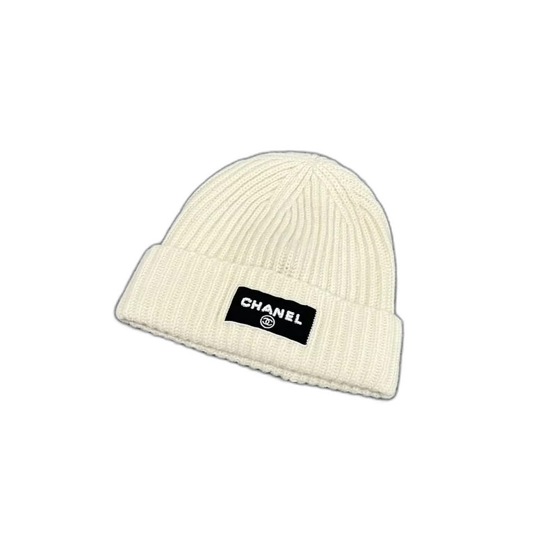 Chanel Cream Wool Logo Beanie Hat