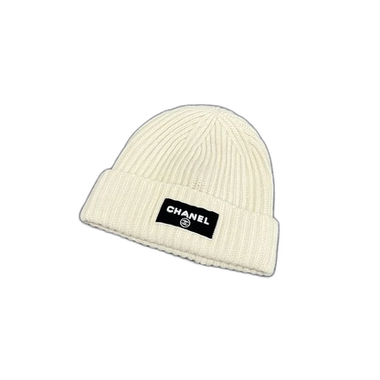 Chanel Cream Wool Logo Beanie Hat