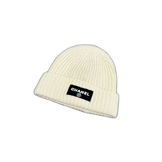 Chanel Cream Wool Logo Beanie Hat