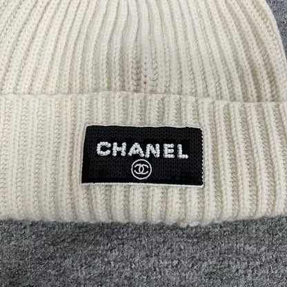 Chanel Cream Wool Logo Beanie Hat