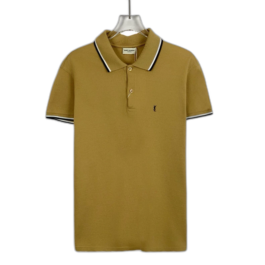 Saint Laurent Yellow Logo Embroidered Polo Shirt
