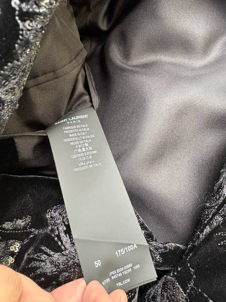 Saint Laurent Black Velvet Embroidered Blazer