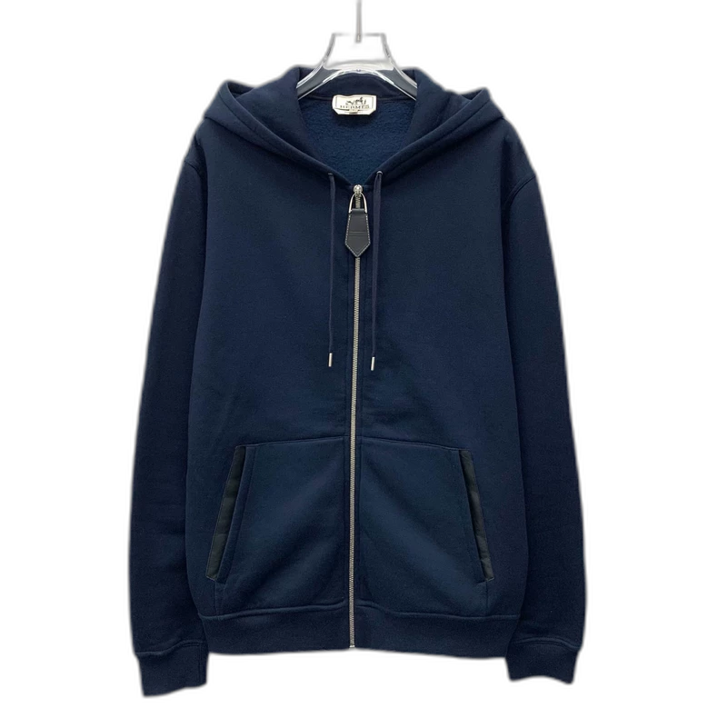 Hermes Blue Cotton Hooded Zip Sweatshirt