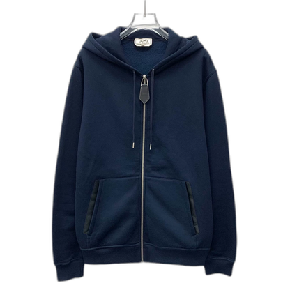 Hermes Blue Cotton Hooded Zip Sweatshirt