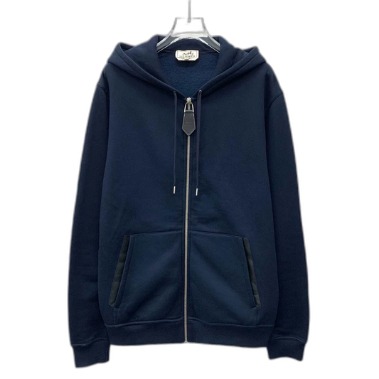 Hermes Blue Cotton Hooded Zip Sweatshirt