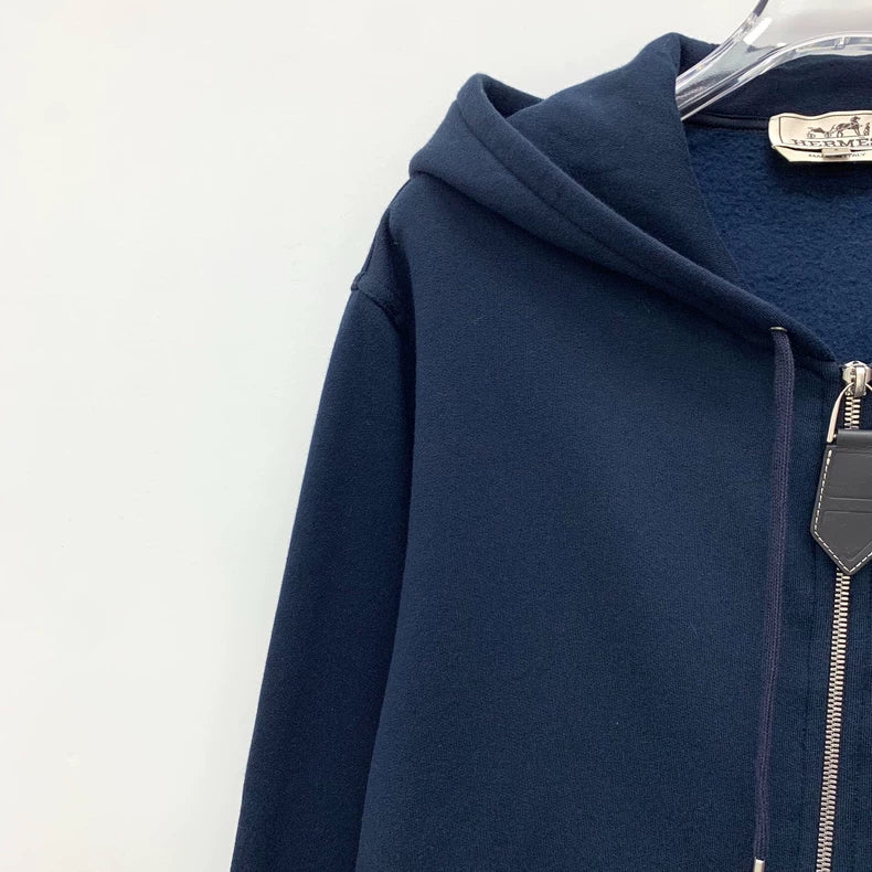 Hermes Blue Cotton Hooded Zip Sweatshirt