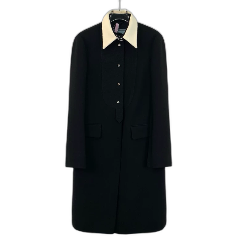 Prada Black Wool Lapel Long Sleeve Coat