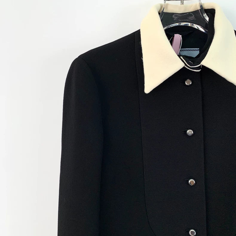 Prada Black Wool Lapel Long Sleeve Coat